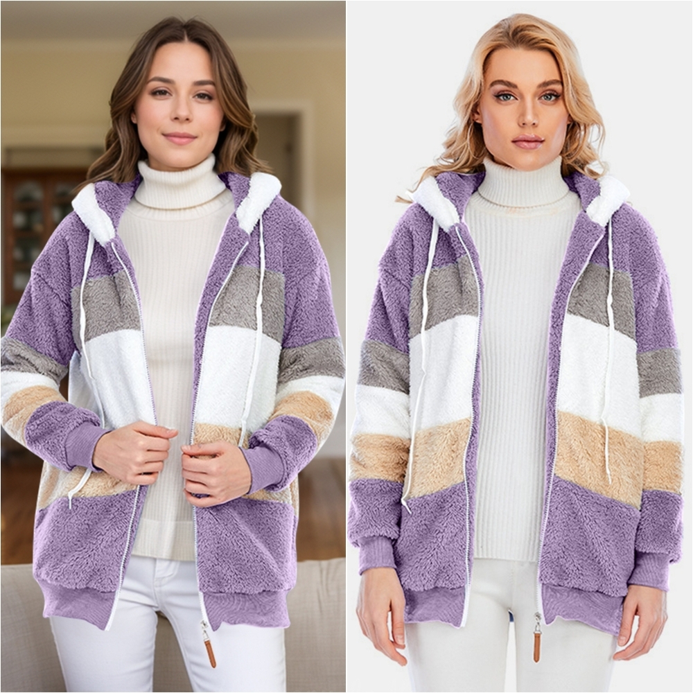 Everleigh Color Block Sherpa Hoodie - Lavander